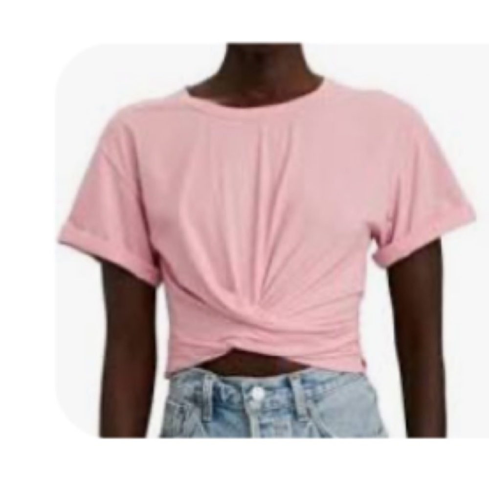 A.L.C. Pink Jules Wrap Back Tie Tee Shirt Top Cotton Wrap Tie